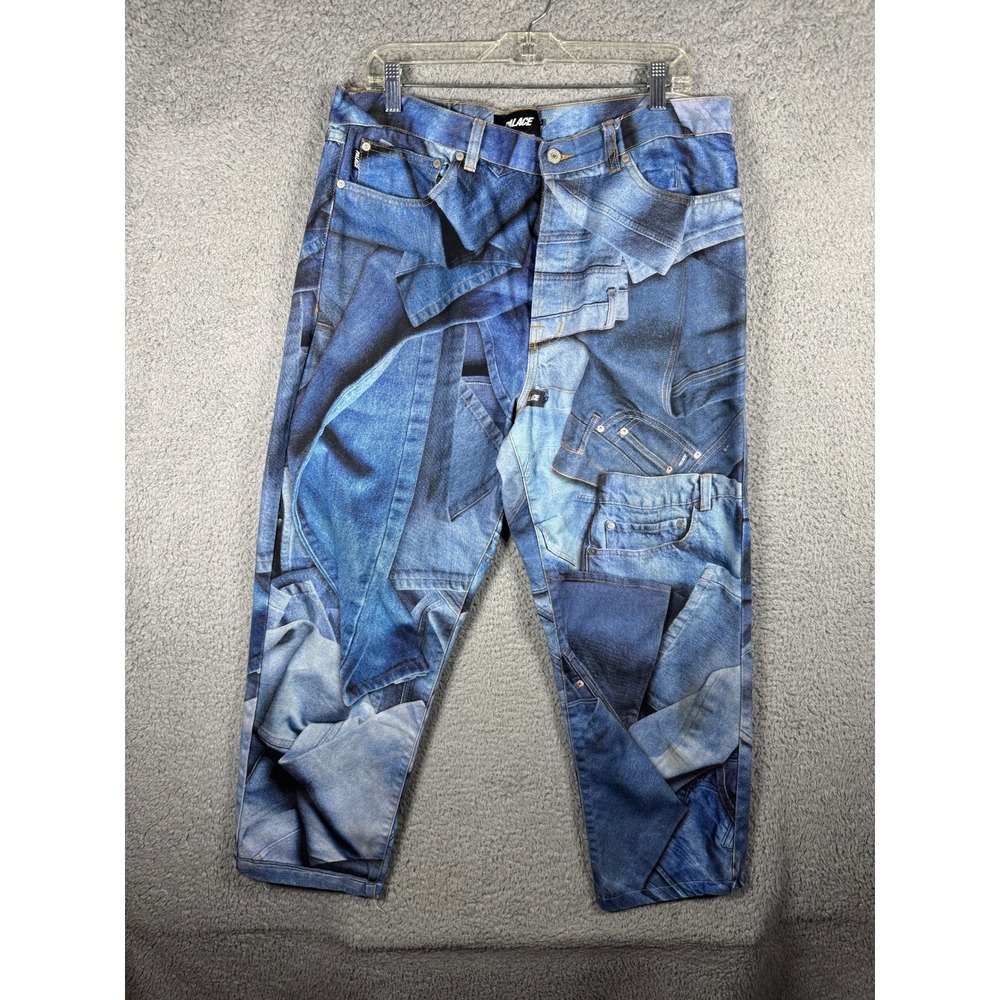 Palace Double Denim Jean Size 36 Blue Trompe Loeil Graphic Print Skater Mens